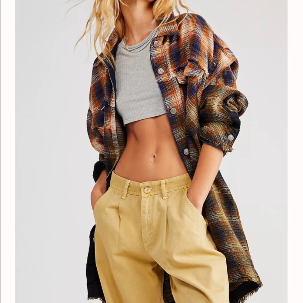 Free People Plaid Shacket in Brown, Tan & Navy